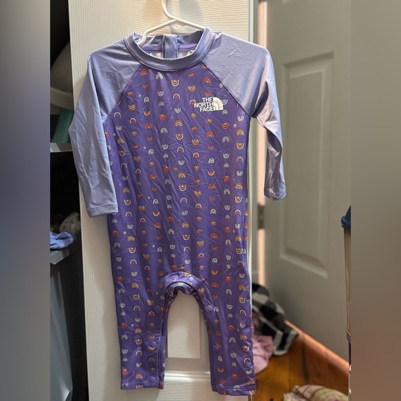 The North Face Purple One Piece Swim with Logo Pattern - Picture 1 of 4